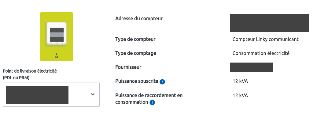 Informations du compteur accessible sur le compte Enedis