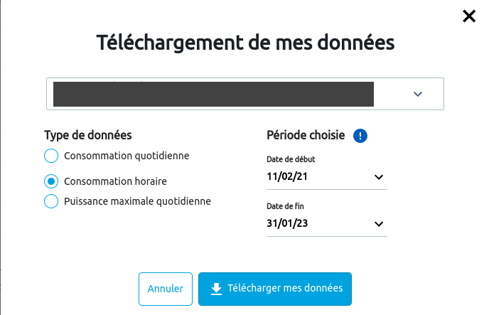 Formulaire Télécharger mes données